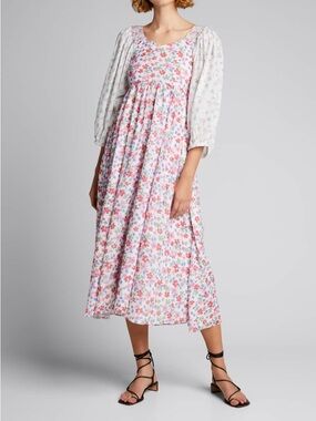 LoveShackFancy Pink Floral Smocked Maxi Dress